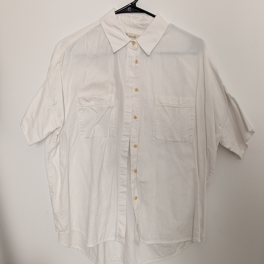 Madewell White Button-Up Short Sleeve Blouse